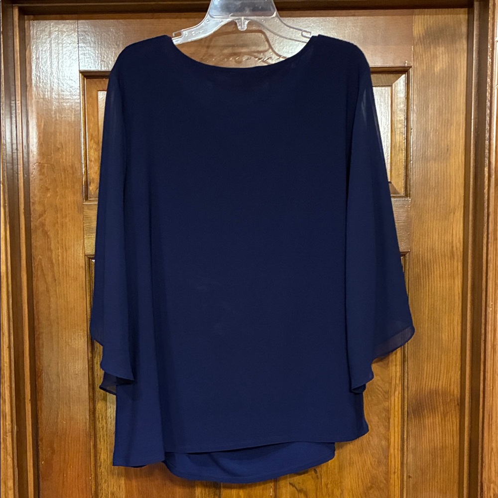 DB Established 1962 Size 3X Elegant Blue Blouse w/ Rhinestone Waist Cinch (ABBA) - Picture 8 of 12